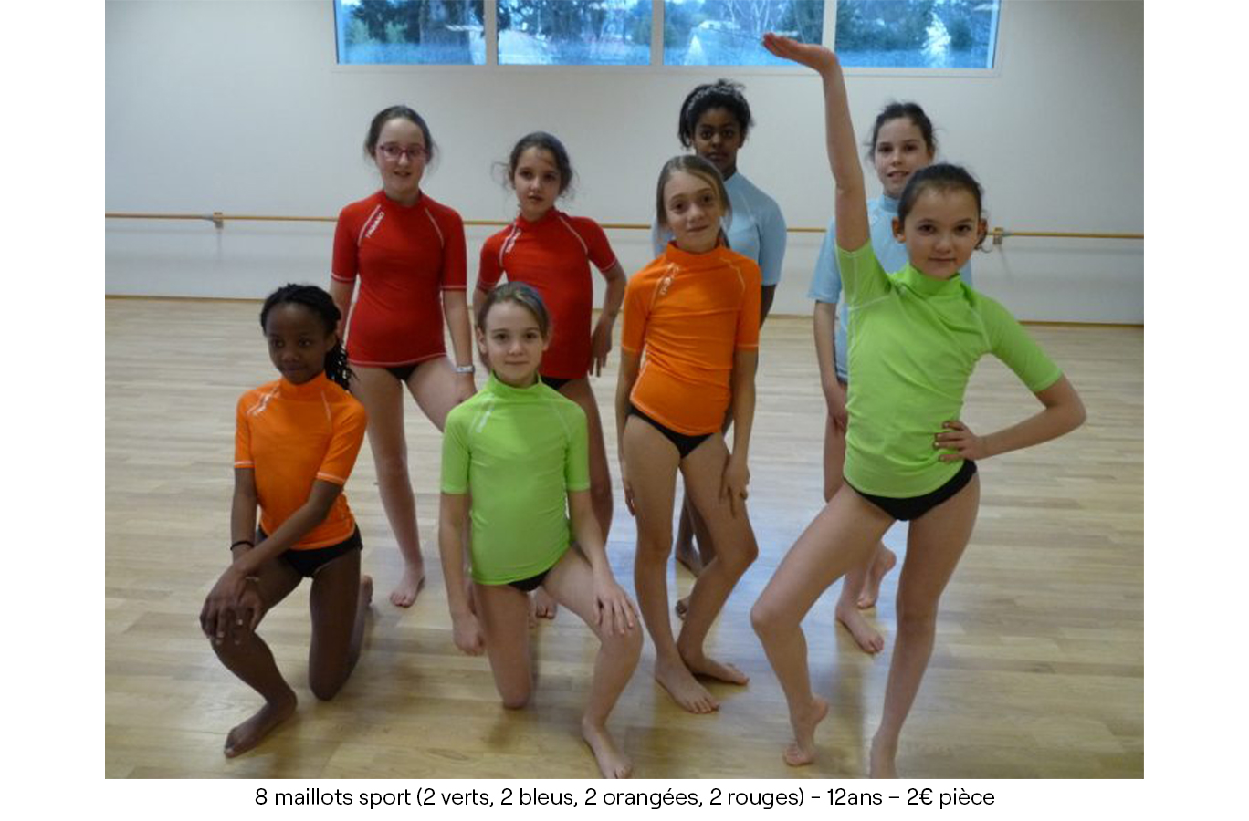 8 maillots sport (2 verts, 2 bleus, 2 orangées, 2 rouges)- 12ans – 2€ (pièce) copie