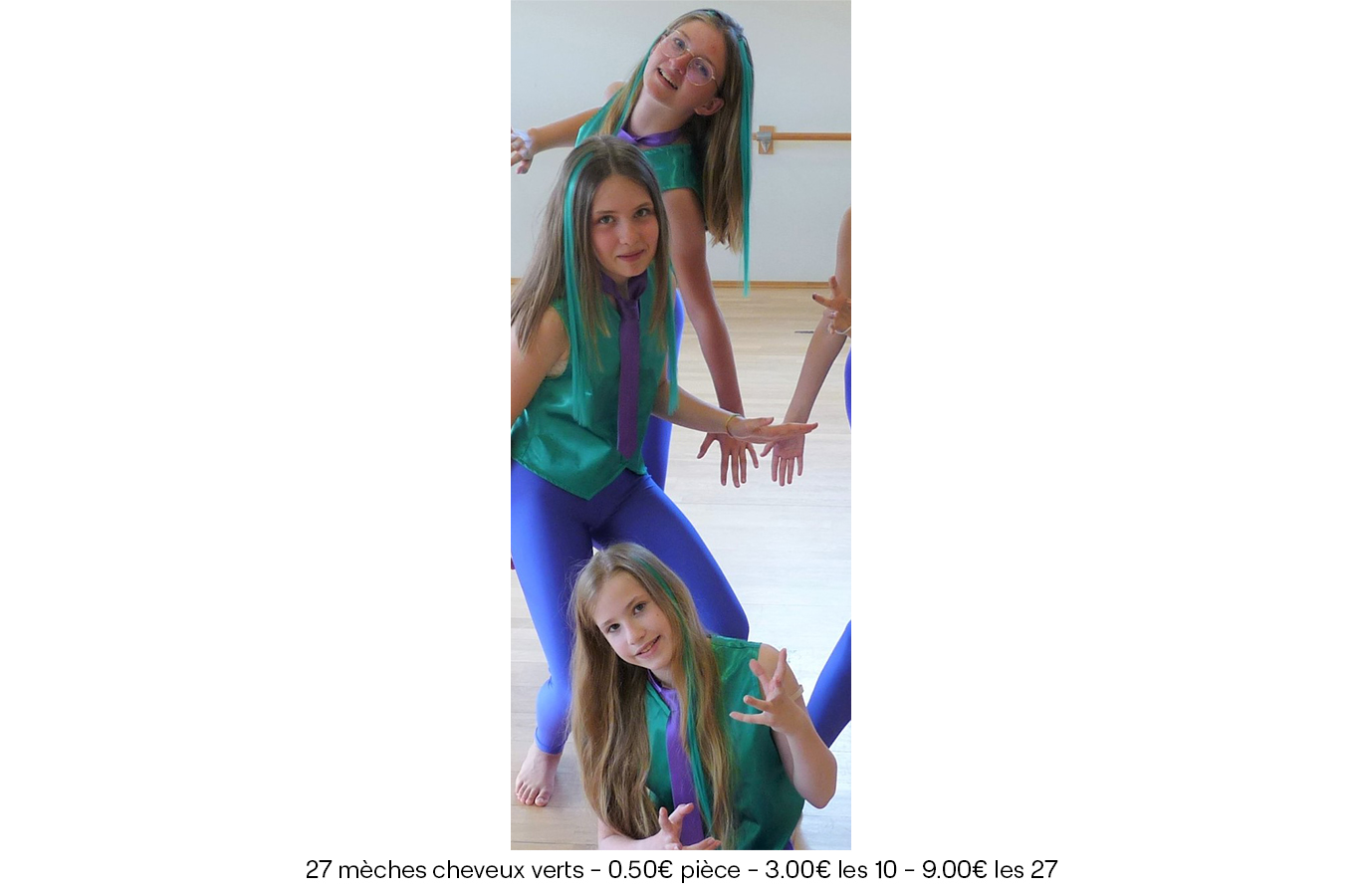 27 mèches cheveux verts -0.50€ pièce -3.00€ les 10- 9.00€ les 27