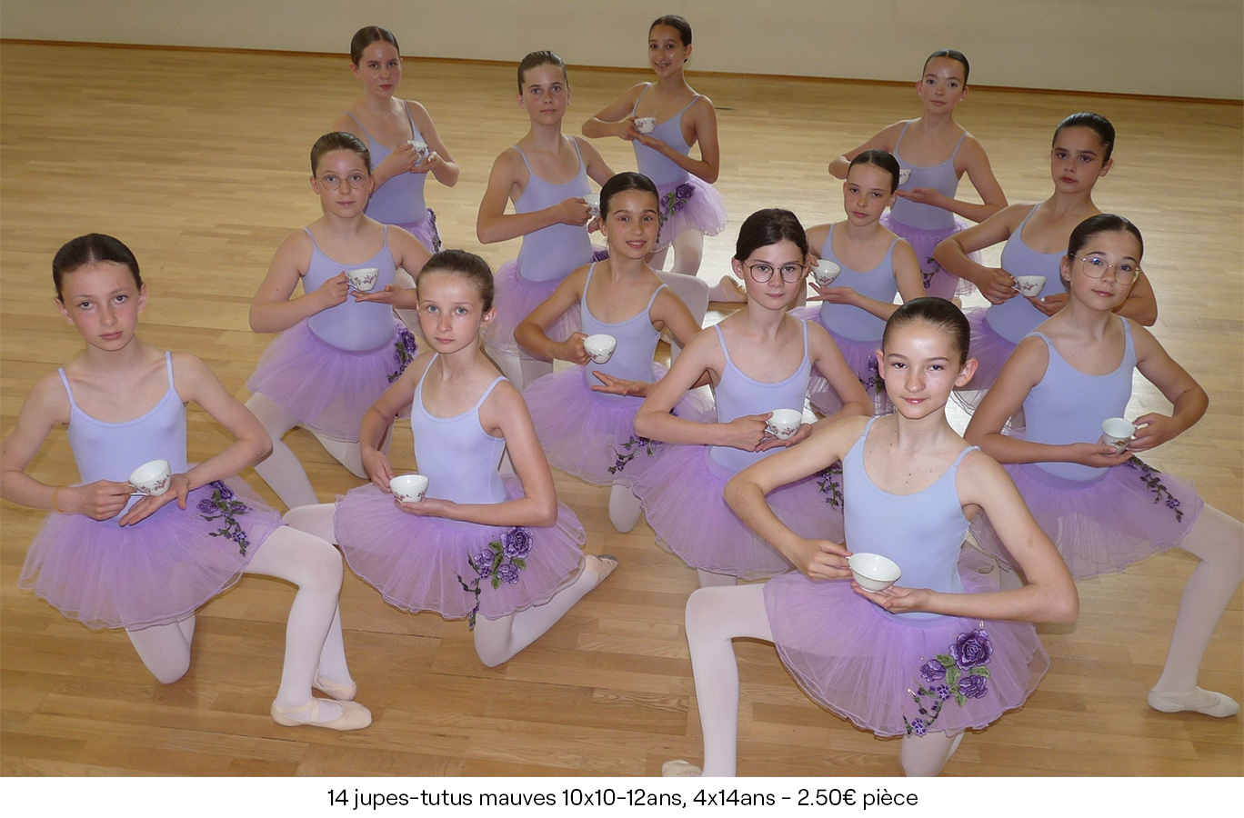 14 jupes-tutus mauves 10x10-12ans, 4x14ans -2.50€ pièce