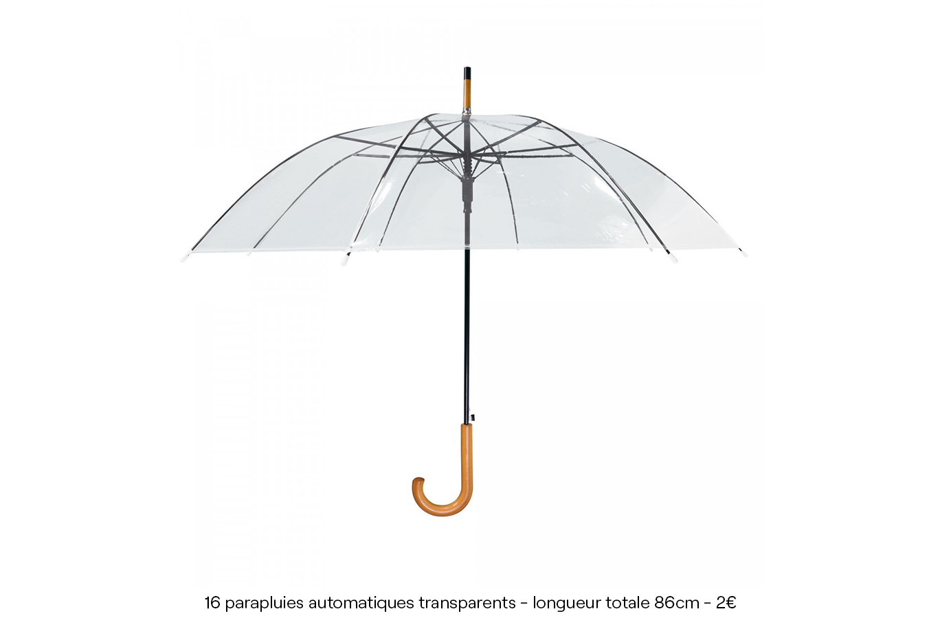 16 parapluies automatiques transparents - longueur totale 86cm - 2€